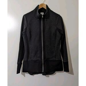 Cabi 3378 Black White Stripe Athletic Jacket Thumb Holes Medium Full Zip O